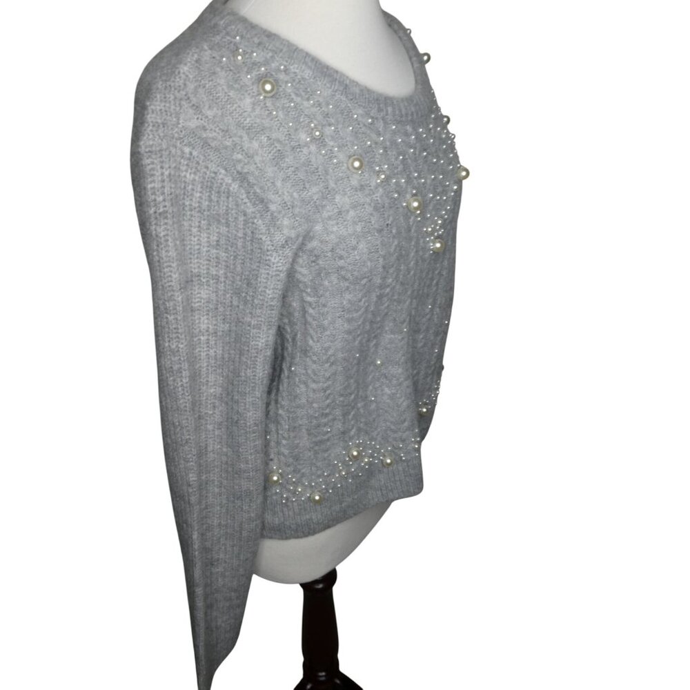 Rachel Roy Grey Pearl-Studded Women's Crew Sweater Size XL - Picture 3 of 8